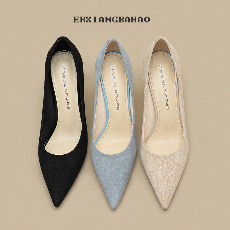 Genuine Leather Black High-Heeled Shoes for Women, Suitable for Spring and Autumn, Professional Work, Comfortable for Long Standing, Small Size Single Shoes 31, Etiquette 32, Blue 33