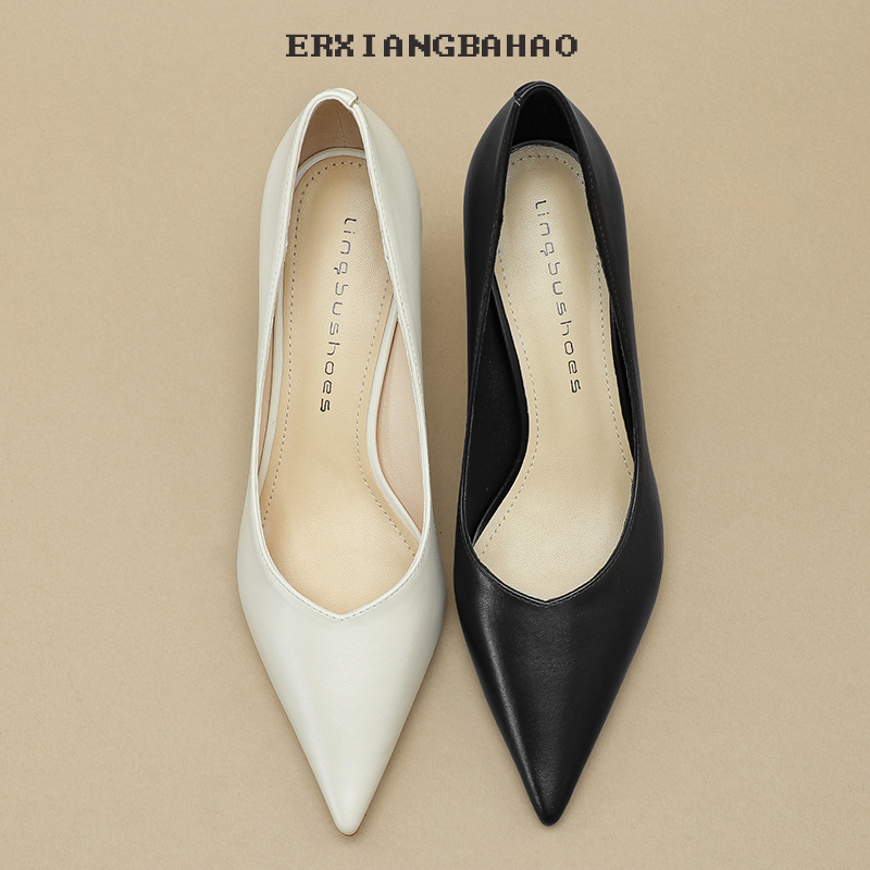 Elegant Black High Heels for Women, Suitable for Professional Work, with Thin Heels That Are Comfortable, Off-White with a High-End Feel, Suitable for 18-Year-Old Coming-Of-Age Ceremonies