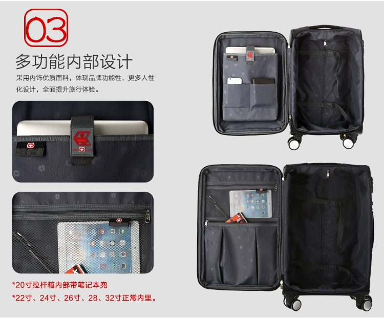 Swiss vali dao vali 24 inch trường hợp xe đẩy phổ quát bánh xe vải Oxford vali 28 inch nam và nữ lên máy bay 20 inch
