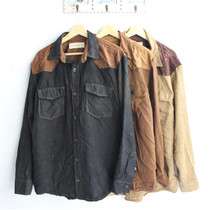 Foreign trade export European and American single mens retro deervelvet long sleeve shirt Western denim color shirt plus size