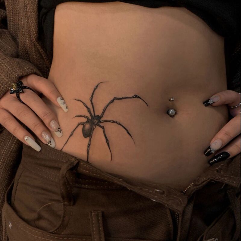 Herbal Juice Tattoo Stickers, Semi-Dark Black Spider, High-Value Hot Girl, Sweet and Cool, Arm and Waist, Pure Desire Style, Unique Personality