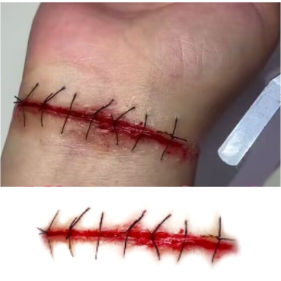 Halloween Wrist Cut Stitches Vampire Fake Scar Tattoo Stickers Horror Party Makeup Scar Stickers for Men and Women