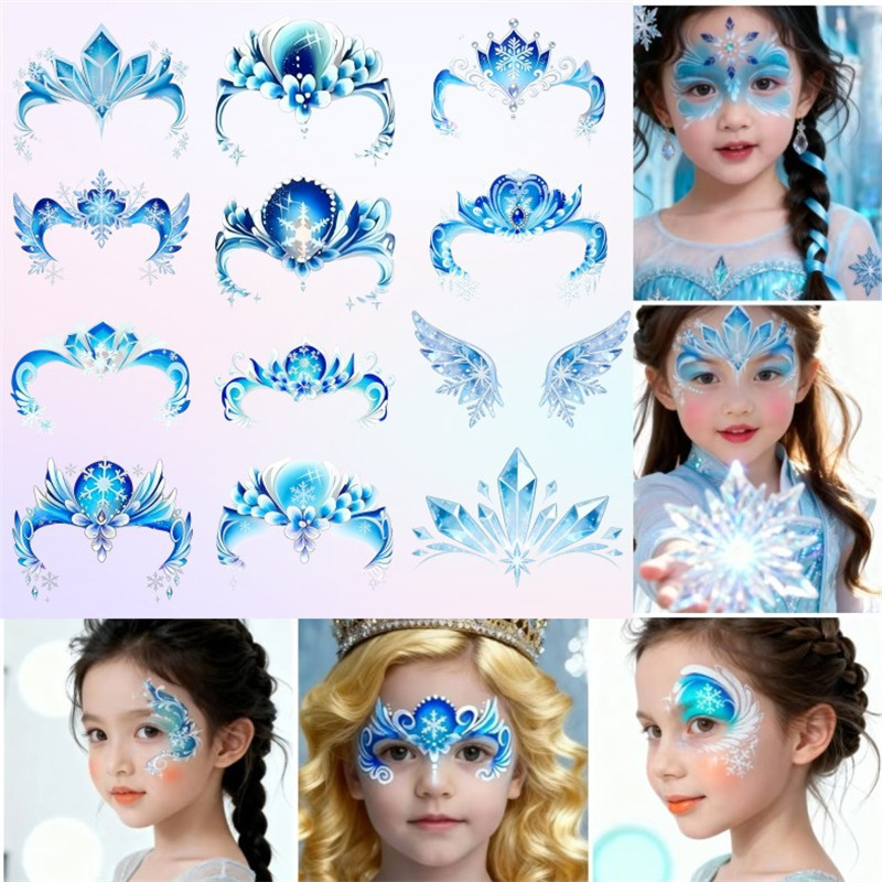 Ice and Snow Princess Children's Festival Performance Forehead and Face Stickers Kuromi Rainbow Cute Painted Makeup Tattoo Stickers