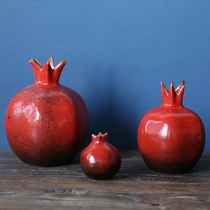New Chinese red pomegranate ceramic ornaments Zen tea room desktop mascot wedding living room home soft decorations