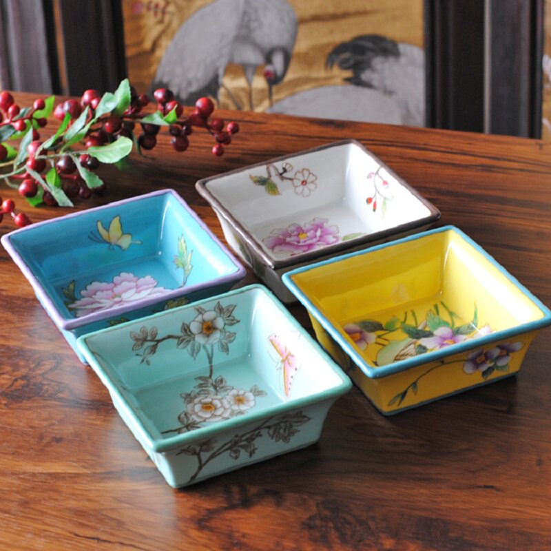 New Chinese retro hand-painted dried fruit pan ceramic pastry dish snack tray Delicate Living Room Fruit Tray Afternoon Tea Hem