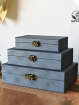 Small bookcase blue storage box living room wine cabinet decoration design ornaments soft decoration light luxury bedroom leather new Chinese jewelry box