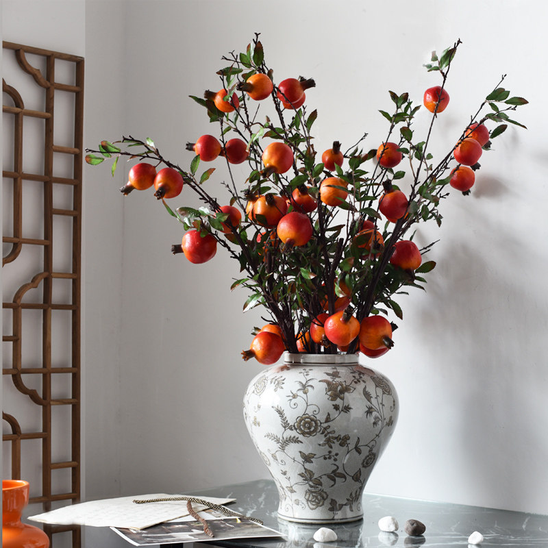 New Chinese ceramic vase flower arrangement swaying pieces pomegranate emulated floral-like plate room Guan Guan Hotel Living-room Soft Adornment