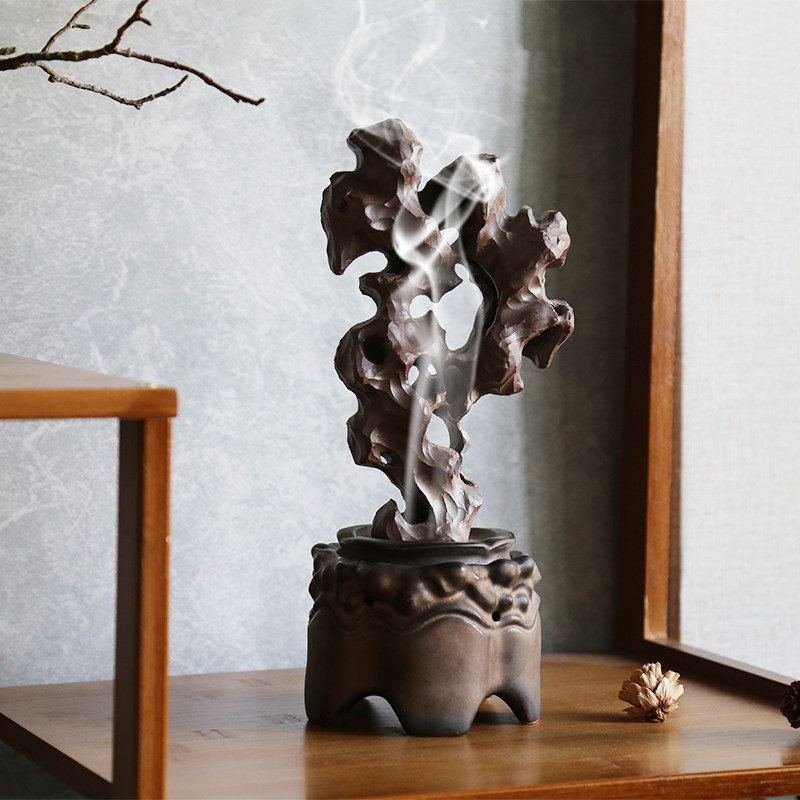 Chinese Zen handmade ceramic rockery antique Taihu stone incense burner decoration creative living room model room study decoration