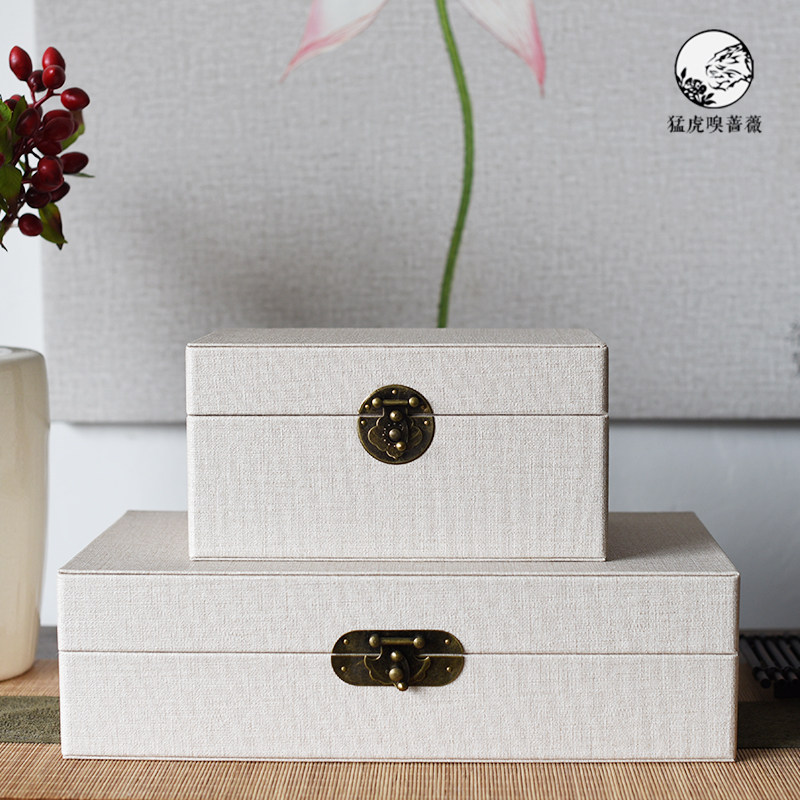 New Chinese-style linen cloth leather box jewelry box modern sales building modem room decoration box desk