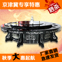 Hotel electric dining table black paint silver foil club high-end large round table carving table