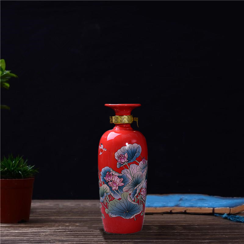 Jingdezhen chai rượu vang gốm nặng 1 kg cá sen đặt một pound nếm nhuyễn niêm phong bình đựng rượu - Rượu vang ly rượu vang mạ vàng
