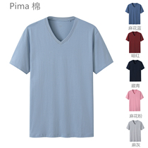 2021 short-sleeved mens summer clothes mens half-sleeved base shirt Pima cotton T-shirt mens V-collar