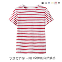 Striped T-Shirt Woman Short Sleeve 2022 New Womens Dress Summer Pure Cotton Half Sleeves Ins Washed Bamboo Festival Cotton Black And White Strip Round
