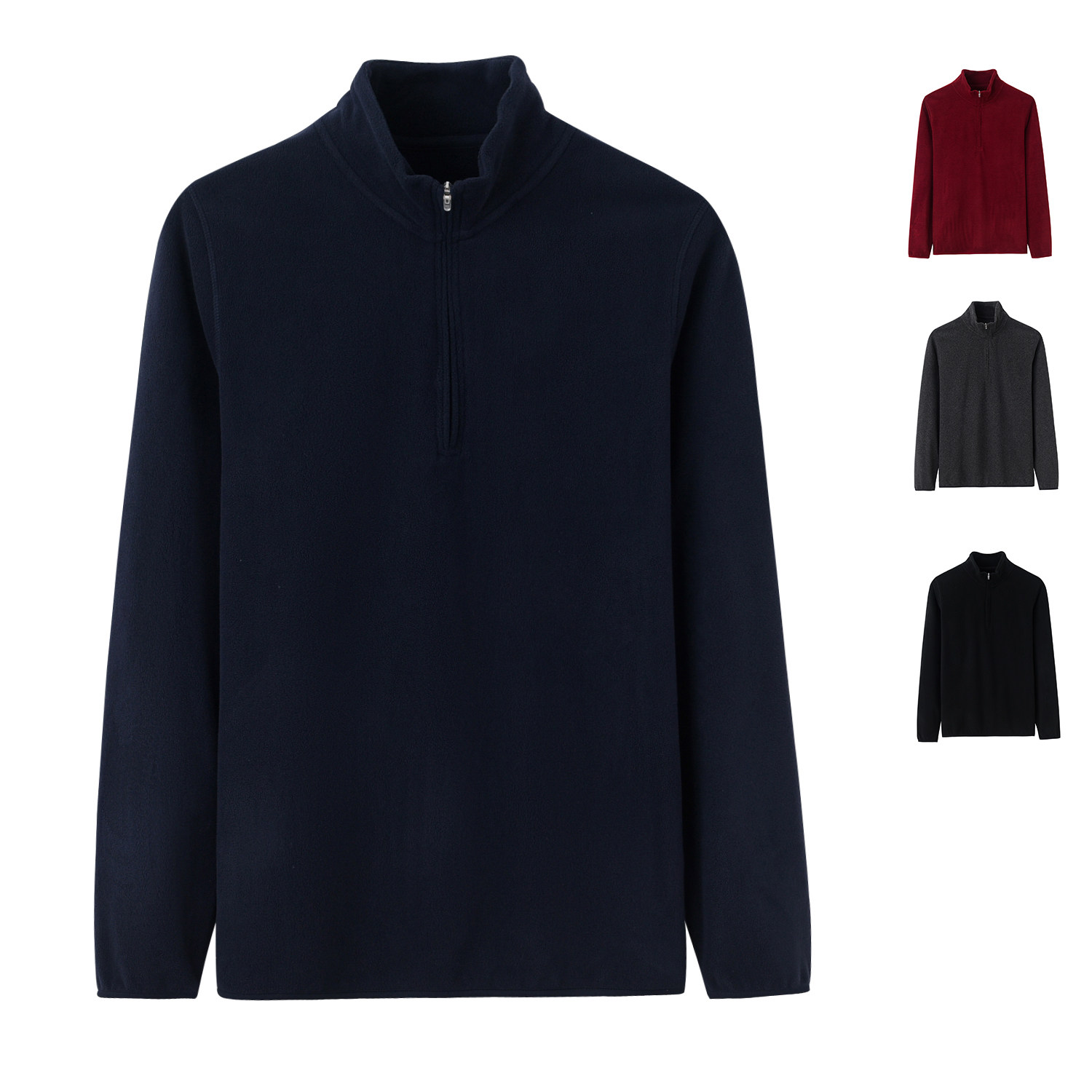 Men's Polar Fleece Half-Zip Pullover Jacket Men's Winter Double-sided Fleece Turtleneck T-shirt Bottoming Shirt Heater