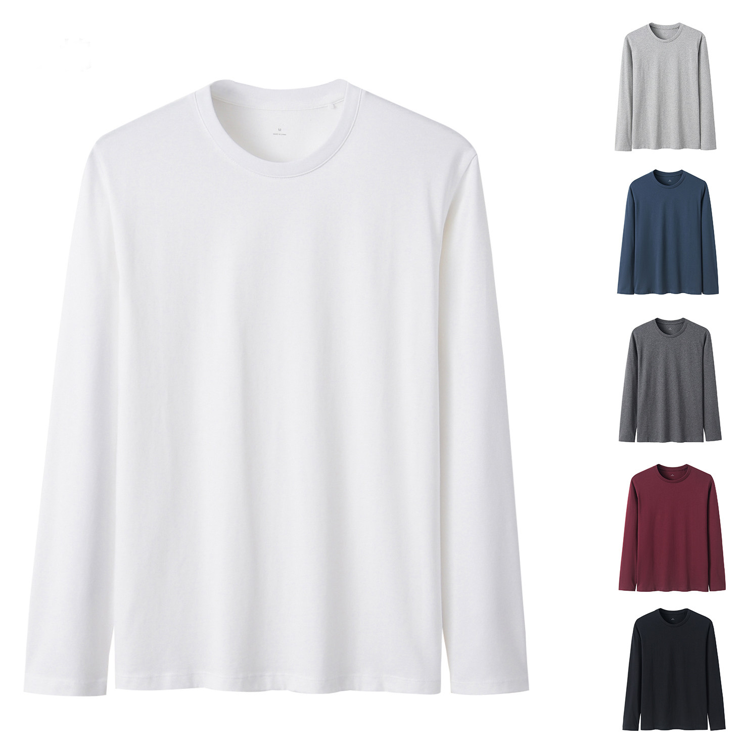 Autumn men's T-shirt cotton inner wear solid color round neck long-sleeved top men's long-sleeved T-shirt 2022 new autumn clothes