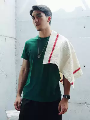 8-color VINTAMERI Xinjiang long-staple cotton 200 grams heavy-weight click round-neck short-sleeved base solid color slim T-shirt