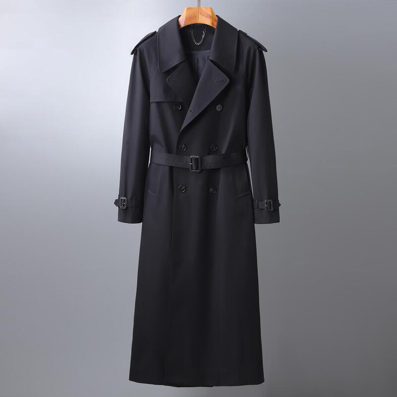 High-End Classic Design Windbreaker Jacket Long Over-The-Knee Men's British Pure Cotton Waterproof Loose Casual Double-Breasted