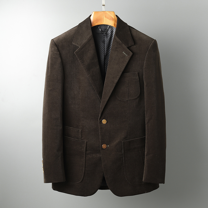 Autumn and Winter Italian-Style High-End Retro Gentleman's Casual Suit, Fine Corduroy Suit Jacket, Cotton Slim Fit Wide Collar