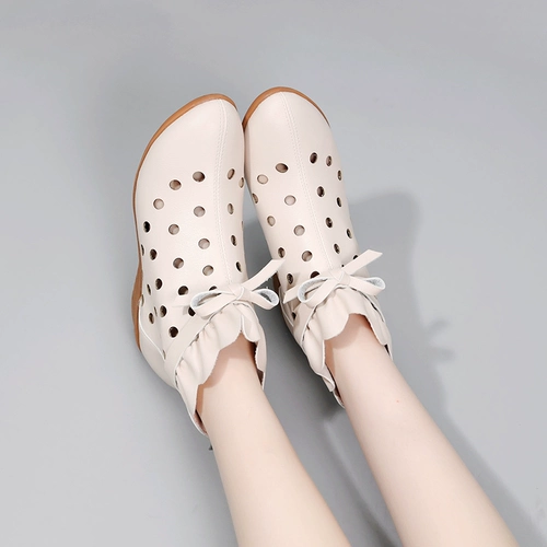 Летняя обувь для матери, танцующие туфли, сапоги с бантиком на каблуке, мягкая подошва, из натуральной кожи