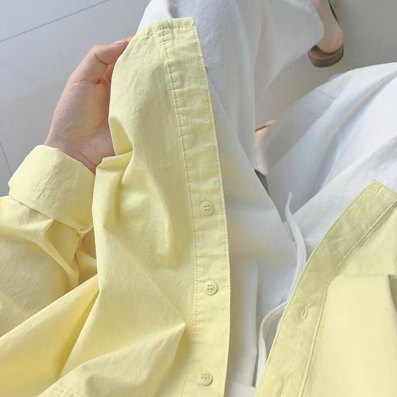 100% Pure Cotton Cream-Colored Long-Sleeved Shirt for Women, New Loose-Fitting Versatile Commuter Sun-Protective Top Jacket for Petite Sizes