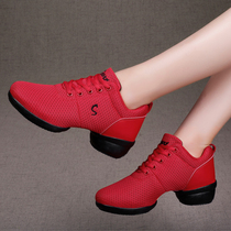 Modern dance square dance womens shoes red mesh breathable dance shoes womens soft sole adult new non-slip dance womens shoes
