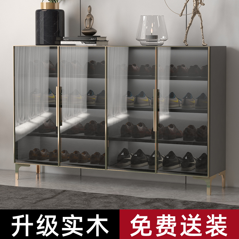 Shoe cabinet home door simple modern glass light luxury cabinet entrance door new solid wood shoe rack storage
