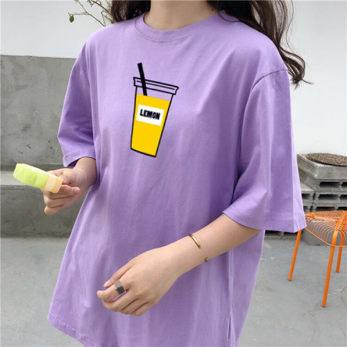 Official Tuins Short Sleeve Purple T-shirt New Style Super Hot Korean Fan Loose Bf Wind Pure Cotton Letter Printing