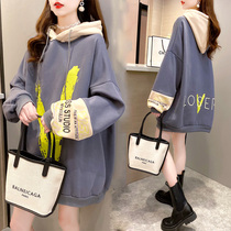 Pregnant womens autumn and winter New Korean loose large size coat Spring and Autumn Tide mother pregnancy letter hooded sweater jacket
