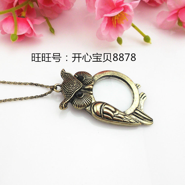 5 times handheld magnification glass necklace cute owls read old man expanded mirror portable