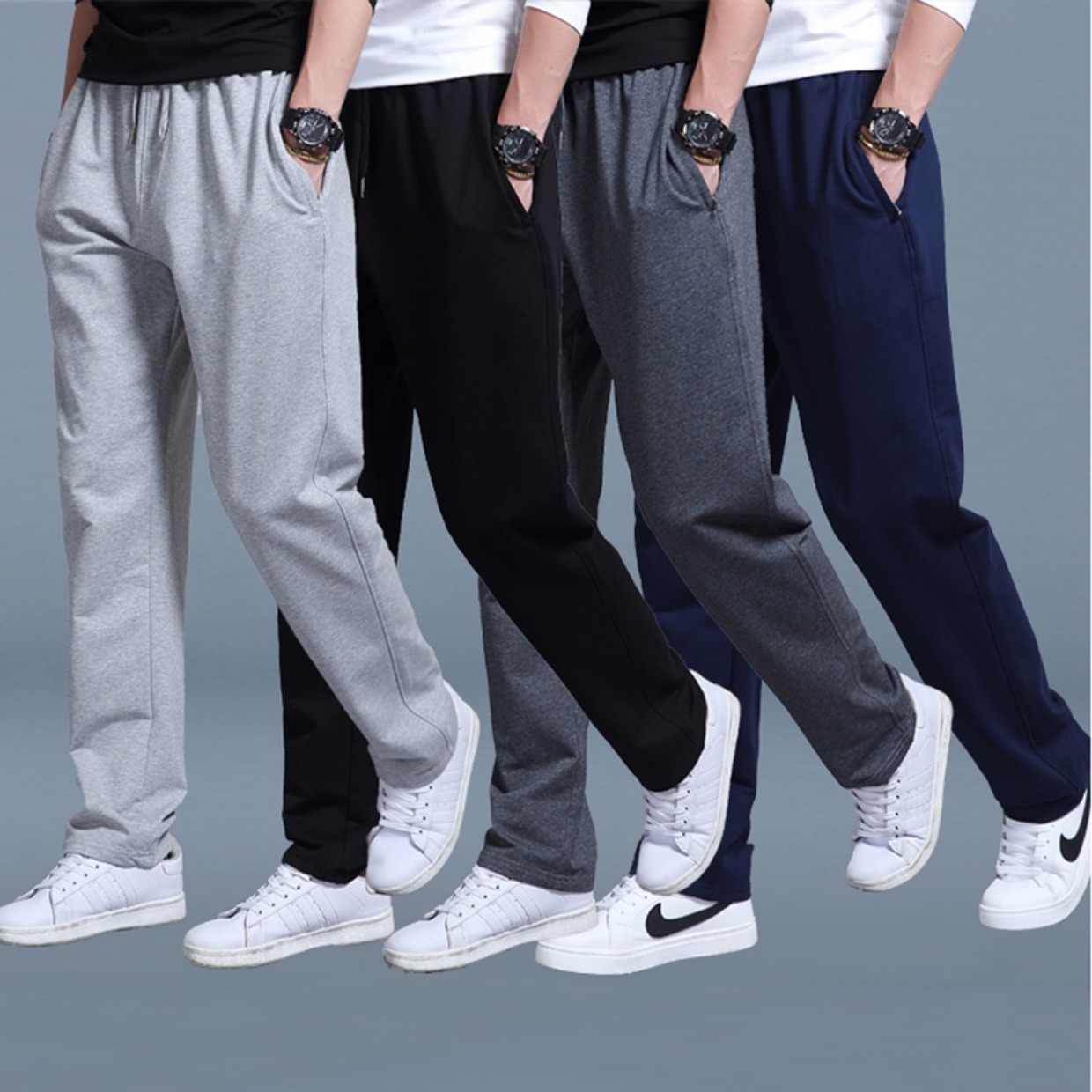 Quần thể thao nam mùa thu đông mới cộng với nhung dày, quần rộng, lỏng lẻo Quần XL chạy quần Wei chất béo quần tây