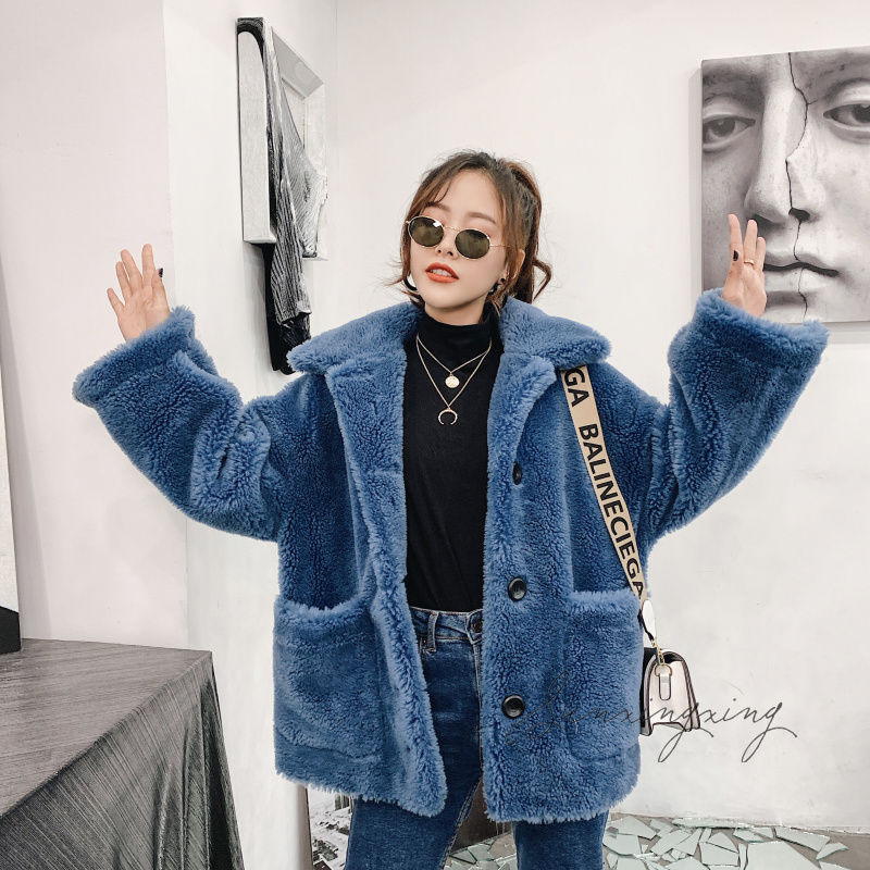 2018 mới nhập khẩu lông cừu lông cỏ nữ bóng dáng lỏng lẻo lông cừu cắt lông một nữ áo lót lông cừu
