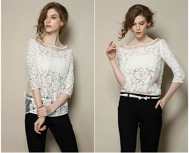 2018 mùa hè mới của phụ nữ đầu mùa thu từ cổ áo off-the-vai ren voan áo sơ mi dâu lụa organza áo sơ mi áo sơ mi voan kiểu hàn quốc