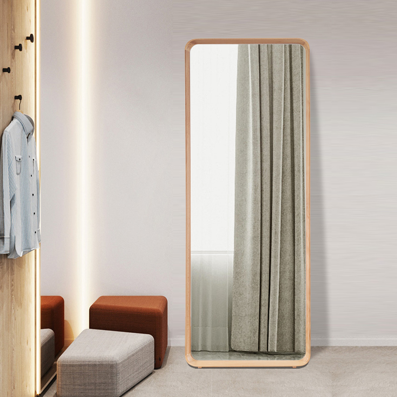 Beech wood solid wood full body mirror wall hangs simple bedroom vertical body full body mirror living room stereo landing mirror wall