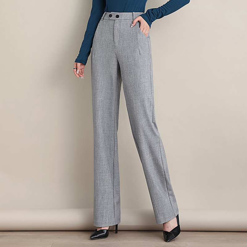 Mall Same Style Women's Clothing 2026 Spring and Autumn New High-End Gray Straight-Leg Pants Professional Slimming Wide-Leg Casual Long Trousers