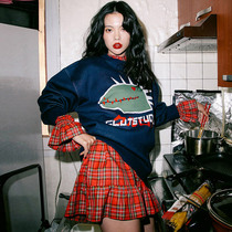 South Korea ins Autumn Joker Children's Fun Cartoon Couple Long Sleeve Turtleneck Joker Check Dress Set