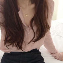 South Korea ins simple spring Joker basic single-breasted long-sleeved sweater thin cardigan blouse