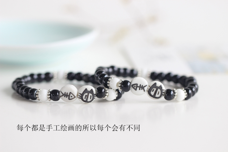 [Câu chuyện mèo và cá] Sáng tạo tinh tế vẽ tay sản xuất gốm đôi vòng tay trang sức trực tiếp 578 vòng cổ vàng tây nữ