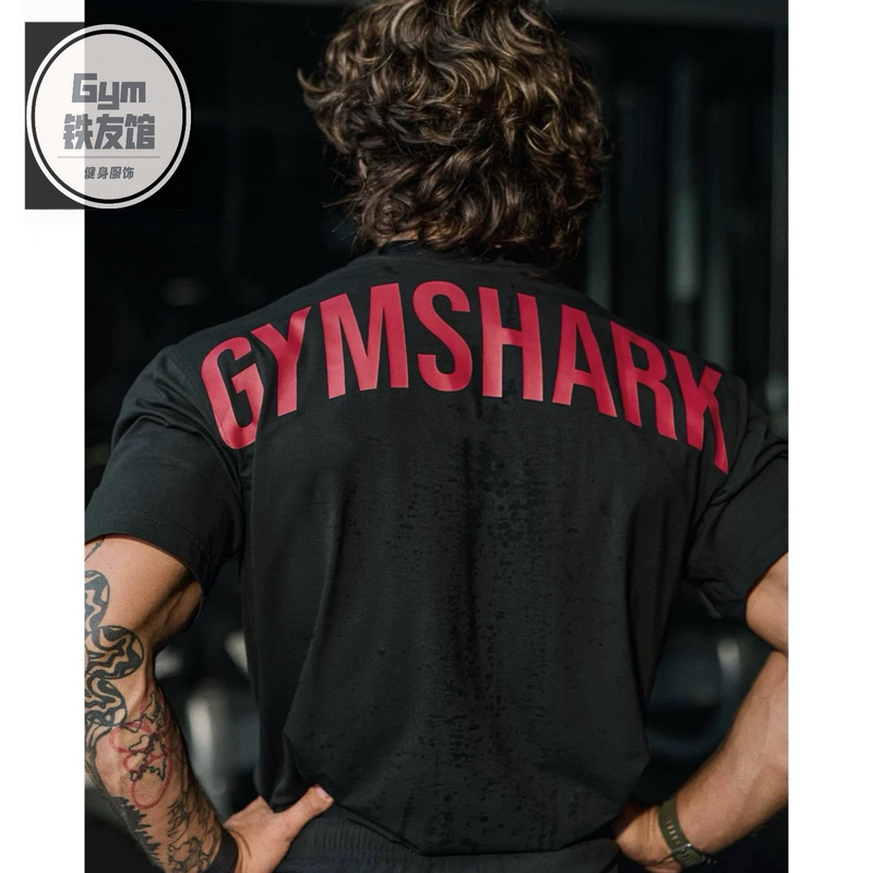 Gymshark Power Short-Sleeved Men's American Sports Casual Fitness Round Neck Loose Elastic Cotton T-Shirt Gymshark Power Short-Sleeved Men's American Sports Casual Fitness Round Neck Loose Elastic Cotton T-Shirt