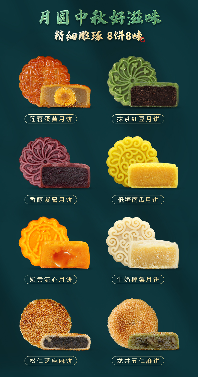 浙江老字号 德辉 8饼8味 中秋月饼礼盒 500g 图2