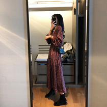 V-neck floral chiffon dress spring 2022 new cold wind womens high-end French over-the-knee dress