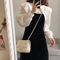 Spring clothing 2022 new female Internet celebrity design sense niche fake two-piece dress tea break French little black dress long skirt