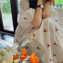 French puff sleeve floral dress 2022 new womens Xia Hepburn chiffon tea break skirt white a-line long skirt