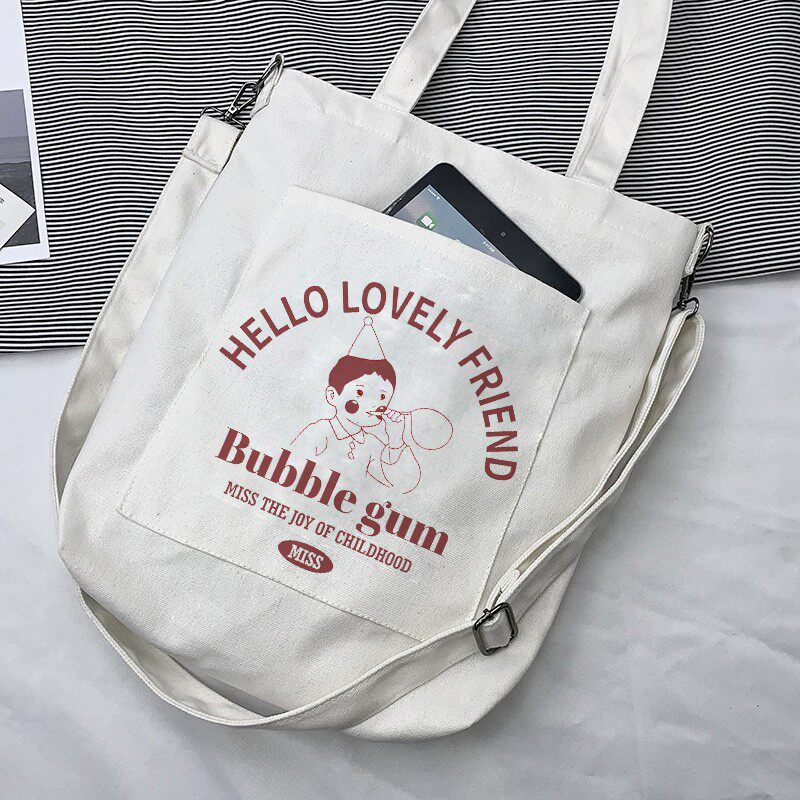 French practical canvas bag Japanese Ceinada rectangular zipper shopping bag pure white fabric canvas bag