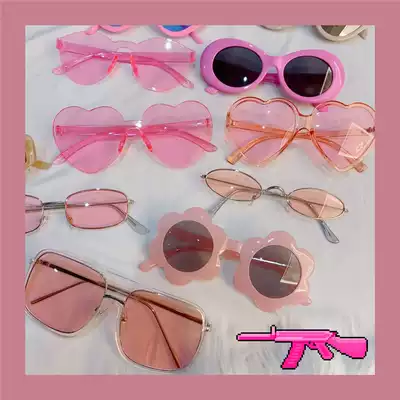 Sunglasses Hong Kong style European and American retro photo cat eye sunglasses pink concave shape pop-up glasses tide cool couple female