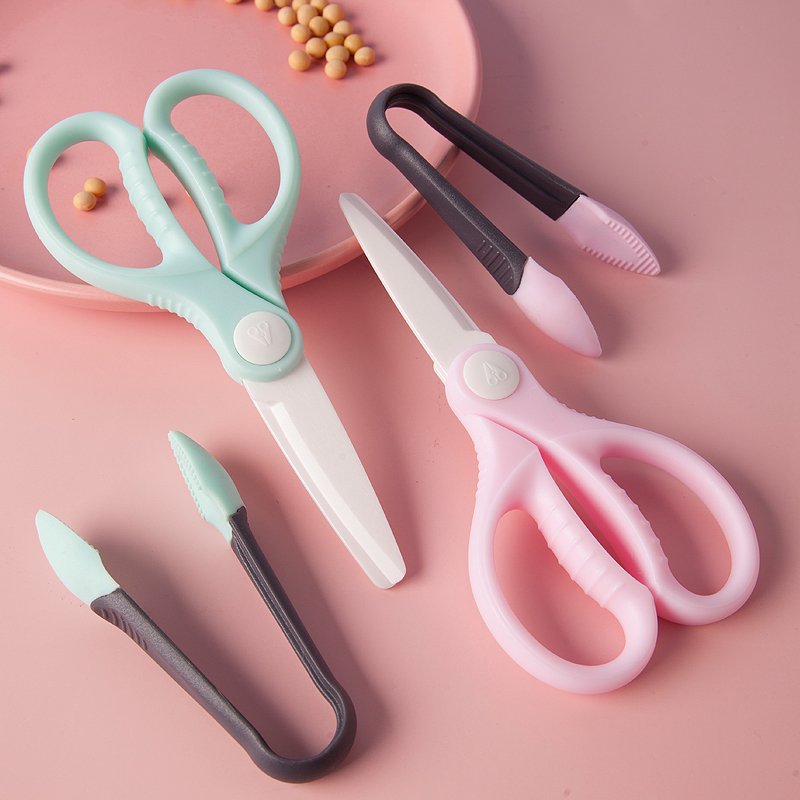 Baby Assisted Scissors Suit Ceramic Children Food Grade Food Clips Can Cut Vegetable Meat Portable Outer Band Special Removable-Taobao