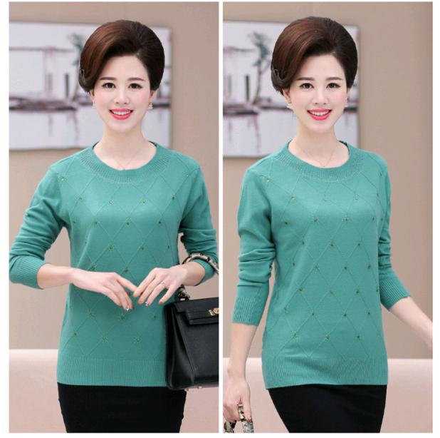Áo len mới mùa thu và mùa đông của phụ nữ trung niên áo sơ mi dài tay lỏng lẻo của mẹ tải áo mùa thu áo len trung niên đầm tuổi trung niên