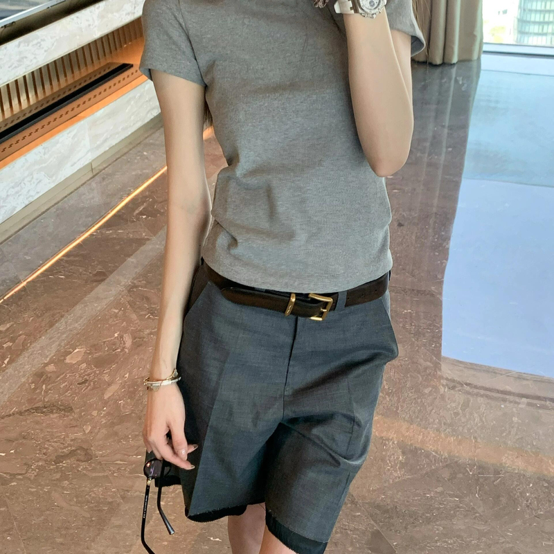 Queen Shenzhen Nanyou In-Stock Summer New Simple Gray Patch Letter Embroidery Wool Suit Shorts