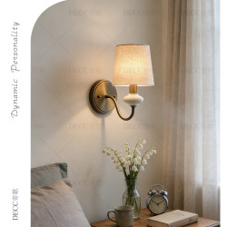 French-Style All-Copper Ceramic Wall Lamp, American Retro Bedroom Living Room Entrance Wall Lamp, Creative Mediterranean Bedroom Study Lamp
