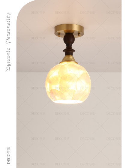 All-Copper Shell Corridor Light, French Vintage Style, American Cream Style, Small Entryway Foyer Balcony Ceiling Light