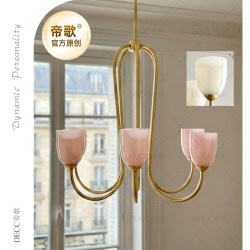 Decc French-Style Pink Glass Living Room Chandelier American Vintage Dining Room Lamp Master Bedroom Lighting Fixtures